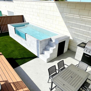 Piscine hors sol ronde contemporaine avec bancs en bois intégrés et pompe de filtration intelligente avec contrôle par application mobile - Product Image 4