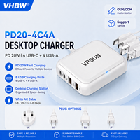 Chargeur de bureau PD 20W 8 ports Type-C QC3.0 Super Rapide avec câble blanc, prise UE, boîtier d'entrée CA pour téléphones Android et montres
