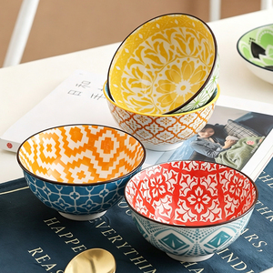 Tazón de Porcelana con Diseño Bohemio, Tazón de Cerámica para Ensalada o Arroz, Vajilla Decorativa para la Cena en Casa - Product Image 1
