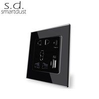 Prise murale universelle Smartdust haut de gamme en verre, 2 et 3 broches, avec chargeur USB Type C