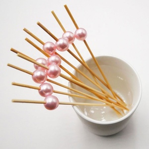Piques à cocktail en bambou avec décoration en perles acryliques roses, 4,7 pouces de long, cure-dents fantaisie, idéales pour les charcuteries et les mariages - Product Image 2