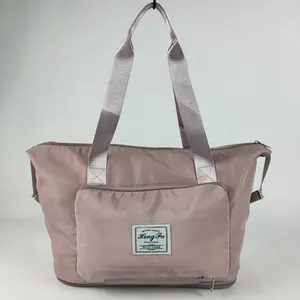 Sac à bagages léger, pliable et réutilisable, Logo personnalisé, sac de sport, sac de voyage en Polyester rose de grande capacité