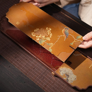 Ancient Song Yuanzuo Home Retro Flower Window Rectangular Double-sided Qionghua Cuiniao Brass Electric Wood Tea Tea - Product Image 3