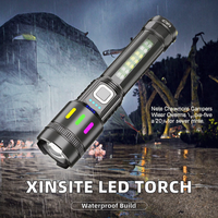 Linterna LED Portátil con Pantalla LCD Digital de Batería, Recargable por USB, Zoom, Haz Ajustable, Clasificación IP55, Distancia del Haz de 200-300M
