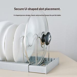 Support <span class=keywords><strong>de</strong></span> rangement pour casseroles et poêles en acier inoxydable, <span class=keywords><strong>porte</strong></span>-couvercles pour ustensiles <span class=keywords><strong>de</strong></span> cuisson avec 7 compartiments réglables, support extensible pour casseroles pour la cuisine - Product Image 5
