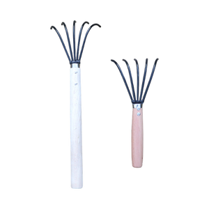 Dent profilée Râteau à griffes en acier inoxydable à 5 dents 26cm Manche en bois court Espacement uniforme pour un ratissage efficace - Product Image 4