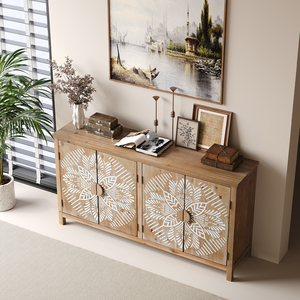 Mobiletto con accenti in legno, 60 pollici, 4 ante, marrone bianco antico, credenza moderna, mobiletto per TV/lettore multimediale - Product Image 3