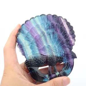 High Quality Natural Crystal Carving Animal Rainbow Fluorite Peacock For Healing