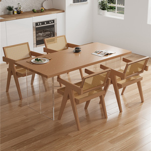 Ensemble de table à manger en bois massif, 4 pièces, pieds en acrylique, meubles durables pour le salon - Product Image 2