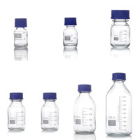 Bouteille en verre de laboratoire graduée à large ouverture de 1000 ml, GL80, bouchon à vis en polypropylène bleu, marque AVANTIS, personnalisable