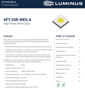 Chip LED Original Luminuss SFT-25R-WS65-A2 de Alta Potencia 20W, 6500K Blanco Frío, 7.5A, Emisor LED SMD 3535 para Linterna de Largo Alcance - Product Image 2