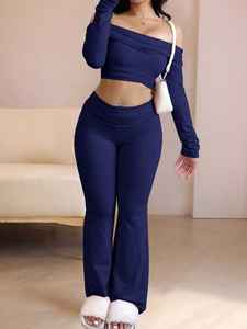 Nuovo Completo Sportivo da Donna Due Pezzi: Top Aderente a Maniche Lunghe con Spalle Scoperte e Pantaloni Lunghi Traspiranti - Product Image 2