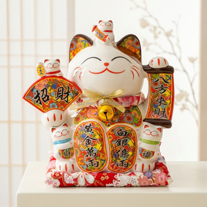 <span class=keywords><strong>Hucha</strong></span> de cerámica Maneki Neko con diseño de varios gatitos, tamaño grande 10-16 pulgadas, figura de escritorio de gato de la suerte para la riqueza - Product Image 1