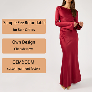 <span class=keywords><strong>Maxi</strong></span> <span class=keywords><strong>vestido</strong></span> con cuello de barco de fábrica de ropa de mujer personalizada vestidos informales de color borgoña - Product Image 1