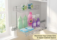 Organisateur coulissant multifonctionnel et détachable en métal à double niveau, moderne et durable, pour évier de cuisine, pour le rangement des couverts et le nettoyage