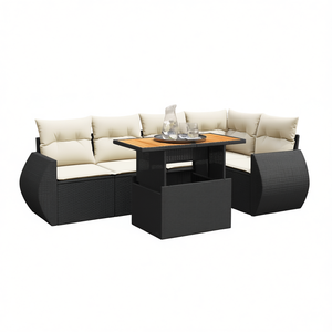 Set Divano Modulare da Esterno in Rattan PE Nero, Arredamento da Giardino 6 Posti, Design Contemporaneo Resistente alle Intemperie - Product Image 1