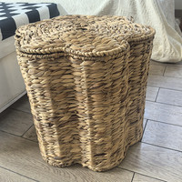 Panier à linge en rotin naturel tressé et jonc de mer, panier de rangement en osier tressé à la main avec cadre festonné pour buanderie ou chambre