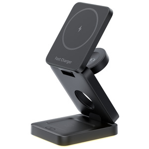 3 In 1 Foldable Magnetic Wireless Charger 15W With Led Light For Apple iPhone And Watch Black Plastic Fast Charging Stand - Product Image 5
