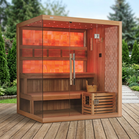 Traditionelle Holzsauna für den Außenbereich mit Heizofen, Einfache Installation, Rustikale Dampfsauna für Zuhause