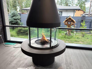 Mesa Redonda de Vidrio de Alta Calidad, Giratoria, de Acero al Carbono para <span class=keywords><strong>Leña</strong></span>, con Forma Única, <span class=keywords><strong>Chimenea</strong></span> Interior - Product Image 1