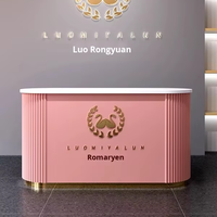 Mostrador de Recepción Pequeño de Madera Maciza Rosa de Alta Calidad, Personalizable con Logotipo, Mostrador de Recepción Rosa
