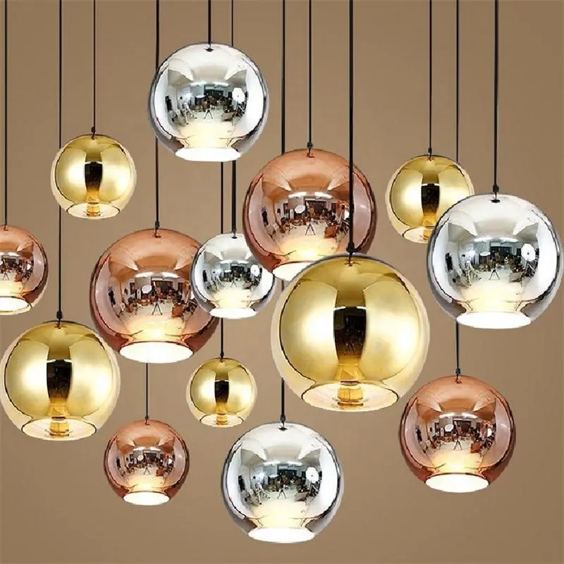 Nordic single head restaurant lamp bar table simple electroplating space ball bronze golden glass ball pendant light