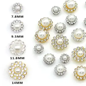 11.8mm Mixed Color Pearl Rhinestones Flat Back Gems Sewing Pearl Button  With Sliver Base Claw Cup Crystal Strass For DIY Clothes