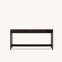 Console scandinave haut de gamme en chêne clair avec trois tiroirs, poignées en laiton vieilli, pieds courbés, étagère inférieure, pour salon, durable