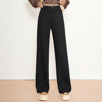 Pantalon large en twill doublé polaire pour femme, taille haute, double boutonnage, poches plaquées, chaud, style streetwear hiver