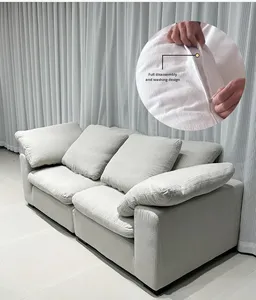 Canapé Cloud - Crème et Blanc en Tissu Coton-Lin Ultra Doux avec Blocs Amovibles et Lavables pour Salon - Product Image 2