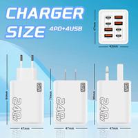 Cargador de Viaje con Enchufe EU US UK de 240W y 8 Puertos USB-C PD, Cargador Rápido GaN Tipo-C de 240W para Teléfono Móvil, Adaptador de Corriente