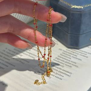 สร้อยคอจี้แหวนเพชรพลอยสีแดงเงินแท้ S925 ดีไซน์หรูหราสไตล์จีน ประดับลูกปัด งานฝีมือชั้นสูง - Product Image 1