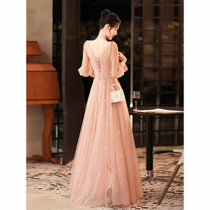 Elegant V-Neck A-Line Evening Dress Fairy Powder Organza Empire Waistline Zipper Closure For Hostess Banquets - Product Image 4