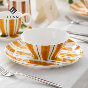 Juego de vajilla de cerámica artística FENN, diseño geométrico a rayas/lunares, vajilla de porcelana hecha a mano para regalo de decoración de comedor - Product Image 3