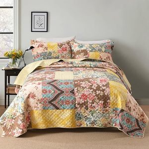 Floral Patchwork <span class=keywords><strong>Turquoise</strong></span> 3 pièces <span class=keywords><strong>couvre</strong></span>-<span class=keywords><strong>lit</strong></span> ensemble imprimé ensembles de couette literie réversible ensembles de <span class=keywords><strong>couvre</strong></span>-<span class=keywords><strong>lit</strong></span> avec taies d'oreiller pour la maison - Product Image 5