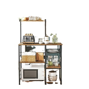 Étagère de rangement de cuisine, étagère à livres, panier en fil métallique, support pour four à micro-ondes, support en métal avec dos en MDF, étagères de <span class=keywords><strong>boulanger</strong></span>, chariot de rangement de cuisine - Product Image 1