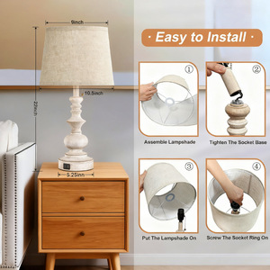 Table Lamp Ceramic Beige Shade E26 LED Bulb <b>Push</b> <b>Button</b> <b>Switch</b> Modern Design Eye Caring Desk Bedside Lighting - Product Image 3