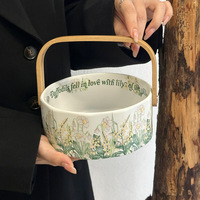 Corbeille à fruits portable en porcelaine, motif végétal pastoral rétro haut de gamme, style luxe léger, pour table basse et plateau de thé de l'après-midi