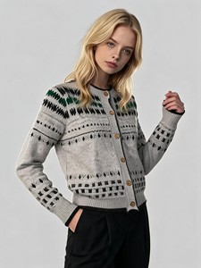 Women's Black Geometric Knitted <b>Cardigan</b> Fair Isle Sweater Long Sleeve Button Up Crew Neck Autumn Winter - Product Image 6
