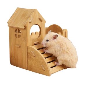 Wood Double Staircase Hamster Hideout House <b>Slide</b> Tunnel Durable Eco-friendly Anti-Chewing Play Structure for <b>Small</b> Pets - Product Image 3
