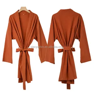 Autumn Winter Custom Women 100% Cotton Washed Crepe Bath Robe Spa Beauty Kimono Bathrobes Sleepwear