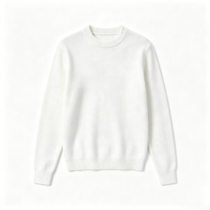 Suéter de punto de mezcla de lana blanco con cuello redondo, suave y cálido, para otoño, estilo casual de negocios, básico, de manga larga para hombre, venta al por mayor, OEM - Product Image 3