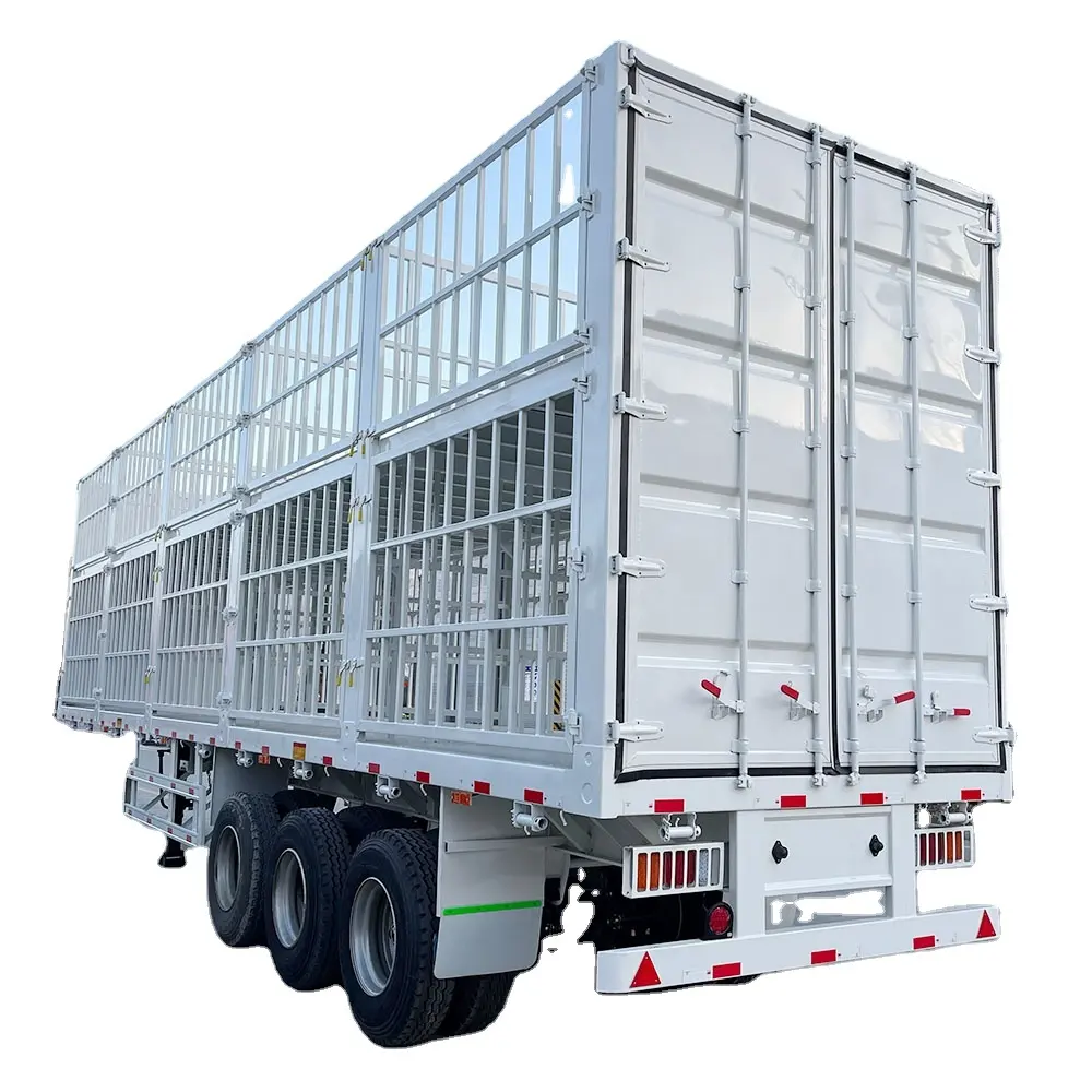Heavy Duty 3 Assen 50ton Cargo Transport Semi Truck Aanhangwagen Aanhangwagen Hoge Gesloten Zijwand Vrachtaanhangwagen