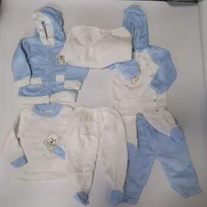 0-12 M Newborn Baby Girls Boys Fall Winter Clothes Polar Fleece Flannel 6 Pieces Set Tops+Pants Caps Warm New Born Outfits