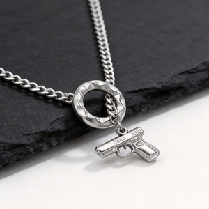 Collier Pendentif Pistolet GANG en Acier Inoxydable pour Hommes et Femmes, Breloque Arme Audacieuse, Chaîne Curb Hip-hop, Bijoux Streetwear, Étanche, Cadeau - Product Image 5