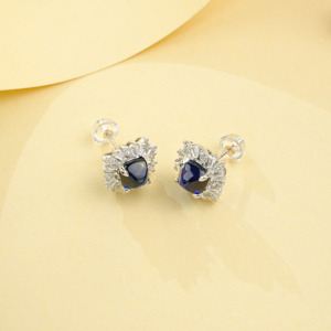 925 Silver Sugar Tower Sapphire <b>Earrings</b> with Sunflower Surrounding <b>Earrings</b> - Product Image 3