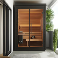 Sauna de Esquina para 4 Personas, Moderna, de Madera Sólida, para Exteriores, de Cedro Rojo, Infrarroja, Ecológica, para Espacios Pequeños