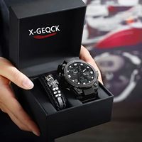 Jam Tangan Pria Layar Ganda Hitam Besar Pilihan Utama Tahan Air 12/24 Jam Lampu Malam LED Jam Digital Luar Ruangan