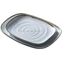 Plateau de service rectangulaire en céramique blanche mate, durable, pour les fêtes, fait à la main, style campagnard