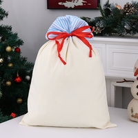 Sac cadeau de Noël en toile réutilisable à rayures avec cordon de serrage, personnalisable avec nom, sac du Père Noël avec nœud en ruban rouge, vente en gros